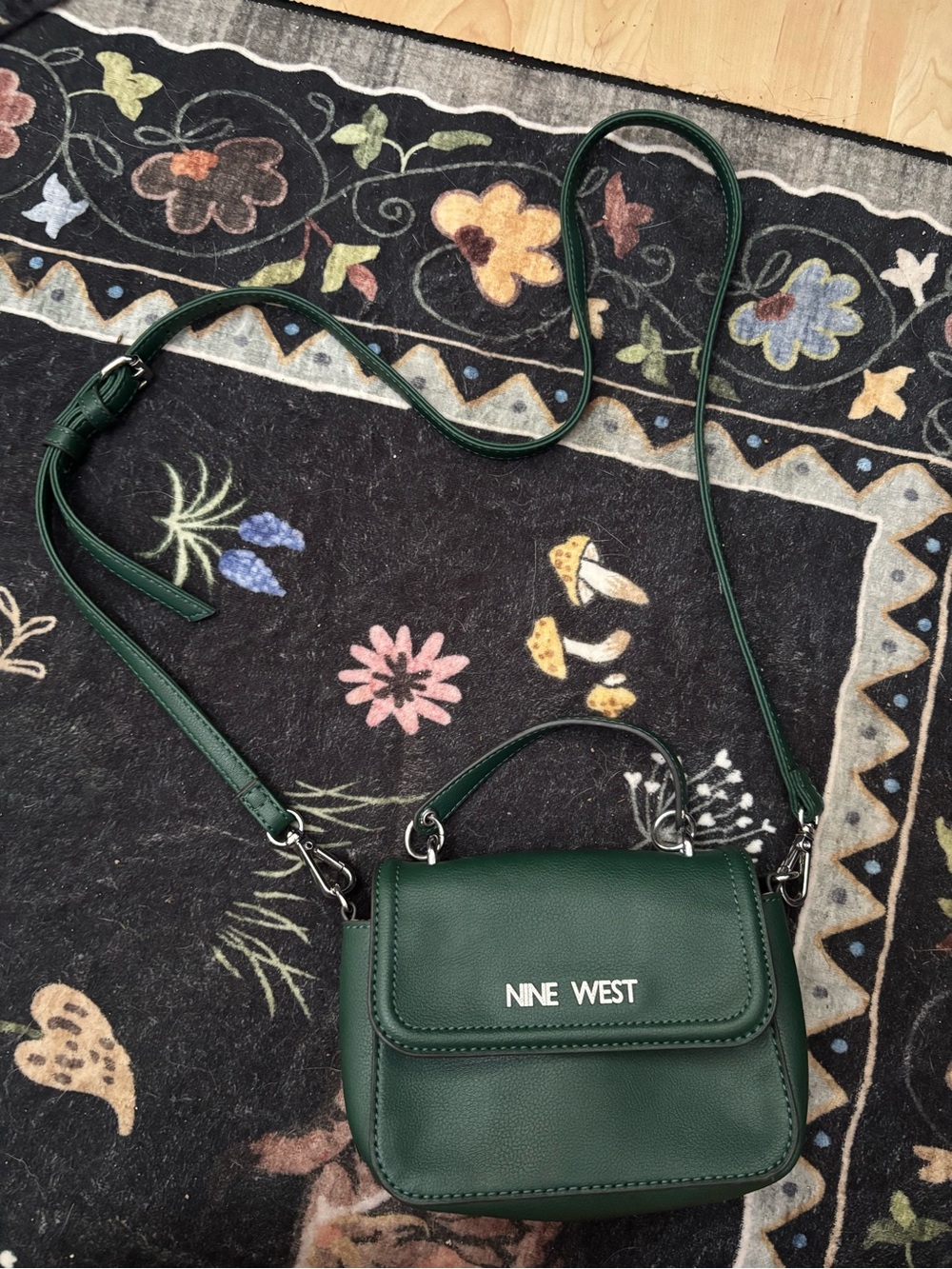 Nine West Green Pebble Leather Mini Crossbody with Top Handle